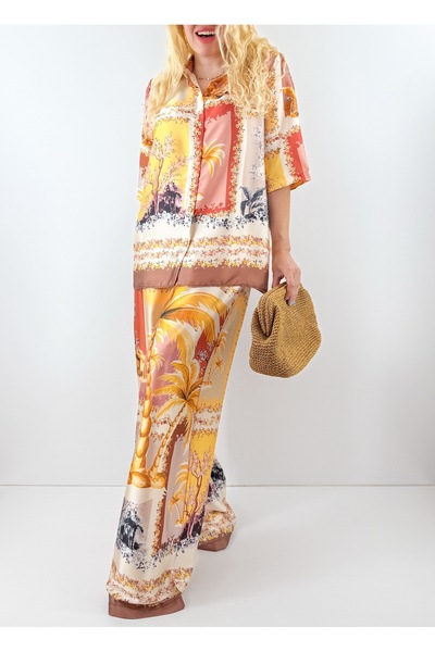 Modaonna Custom Print Satin Shirt Pants Suit