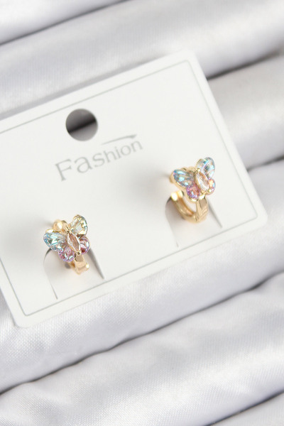 SeyCey.co Brass Zircon Stone Butterfly Model Gold Color Children's Earrings