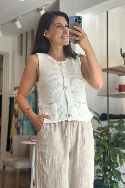 Unique Boutique Mercerized Vest with White Gold Buttons