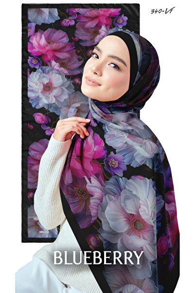 hijabchi Bursa Silk Shawl - Lilac Garden Series - New Collection - Black