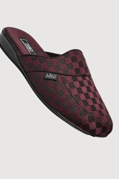vory Ανδρικές παντόφλες σπιτιού με καρό σχέδιο σε μπορντό χρώμα, δώρο για γαμπρόν VR.GC.03.T85.Y19