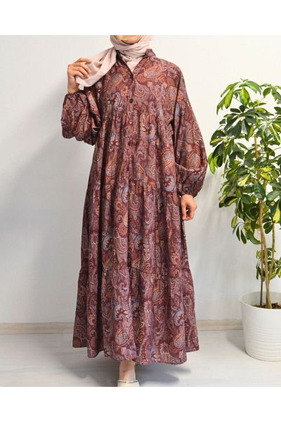 Bilenler Women's Modal Hijab Dress – Paisley Pattern – Comfortable Fit – 135 cm Height – 1-2 Sizes