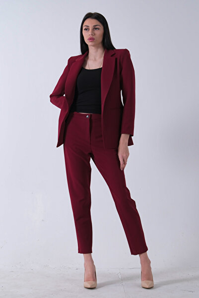 Feminist Klasik Yaka Ceketli Takım Bordo 0106309