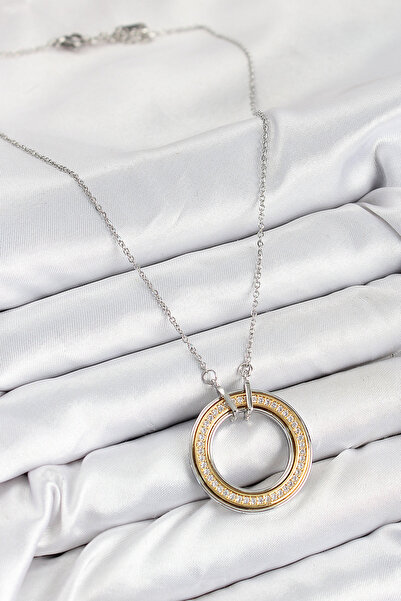 BSRE قلادة نسائية موديل دائرة دوارة باللونين الذهبي والفضي (فولاذ 316L)