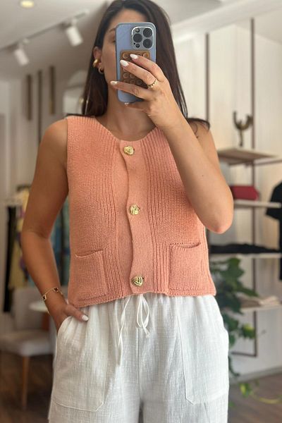 Unique Boutique Mercerized Vest with Gold Buttons