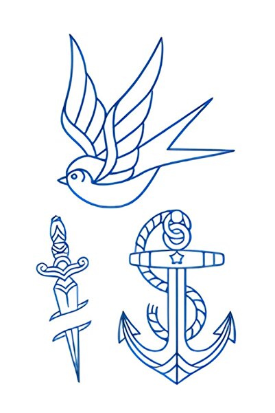 Attach GZ-552 ORTA BOY YARI KALICI KUŞ HANÇER VE ÇAPA DESEN DÖVME-TATTO