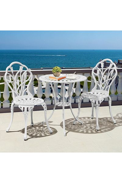 eMobili SEGA201 - Garden, terrace, balcony, bistro table and chairs set - White