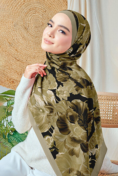hijabchi Bursa Silk Shawl - Lilac Garden Series - New Collection - Black - Beige