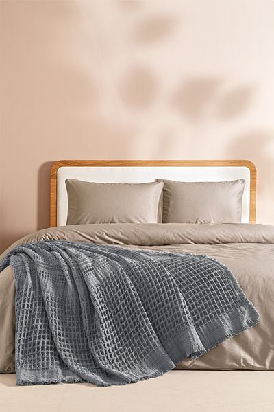 Penelope 100% Cotton Woven Bedspread 240X250 cm Anthracite - Belinda Series