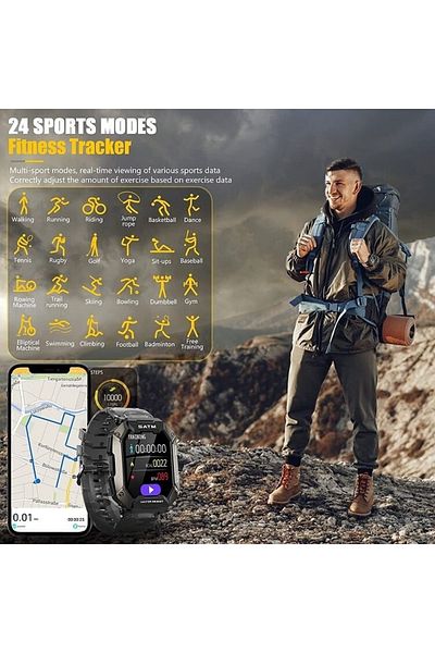 divendi-ro Smartwatch Sport Watch, Model SATM Army D20, Bluetooth, IP67, 24h Monitoring, Black