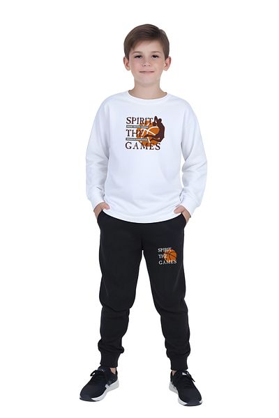 FYK COLLECTİON Round Neck Basketball Printed Detail Boy's Tracksuit Set