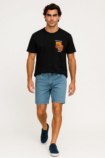 OIL PARK Crew Neck Chest Landscape Printed 100% Cotton Regular Fit Stretch Single Jersey T-Shirt