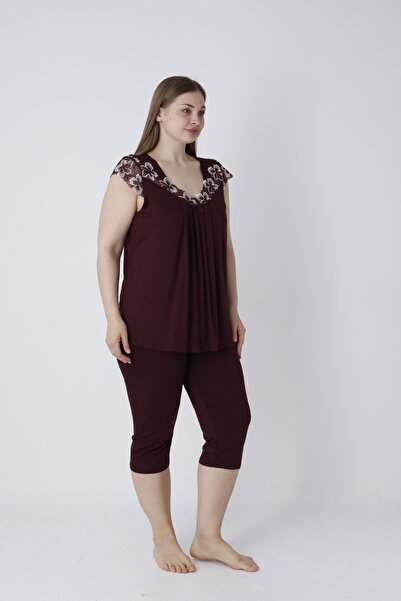 Cotpark Women's Plus Size Viscose Elastane Fabric Short Sleeve Capri Suit 14544