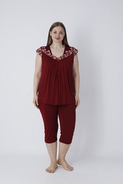Cotpark Women's Plus Size Viscose Elastane Fabric Short Sleeve Capri Suit 14544