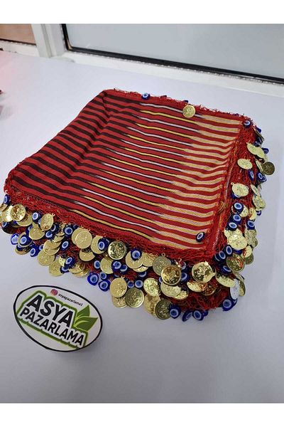 ASYA PAZARLAMA 5 Pieces of Henna Handkerchiefs, Wedding Handkerchiefs, Wedding Handkerchiefs, Keşan, Henna Handkerchiefs with Evil Eye Beads