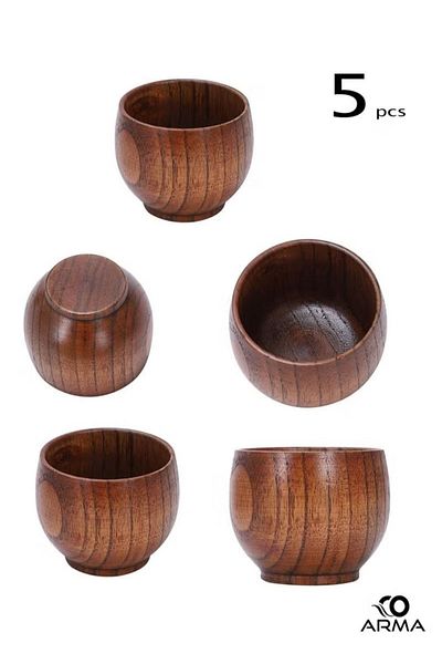 co arma Set of 5 elegant wooden Arabic coffee cups