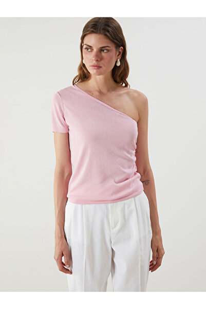 LC Waikiki Pink One Shoulder Gathered Blouse