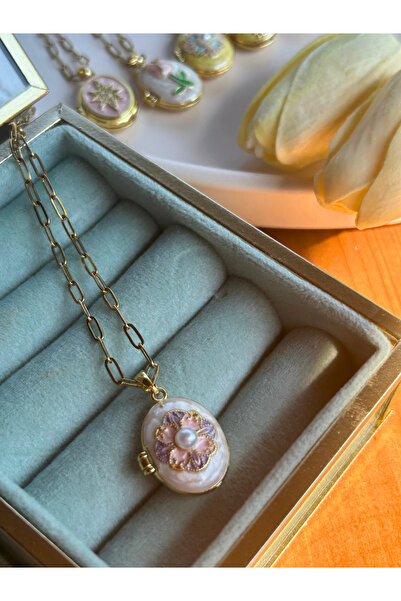 Lavin Accessoriess İnci Detaylı Beyaz Kapaklı Çelik Sanat Kolye