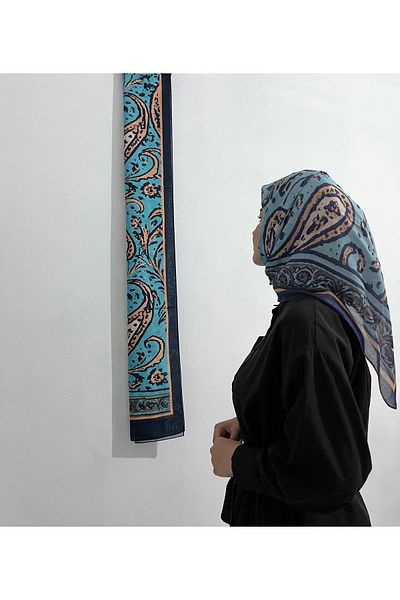 AMİNENESİL Soft Cotton Ethnic Pattern Navy Blue Color Scarf