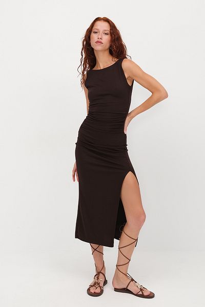 Addax Gathered Waist Slit Dress E13994
