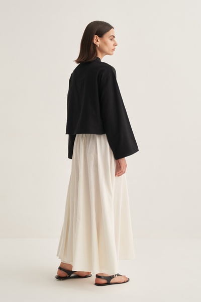 EBU Prive Kadın Organik Pamuk V Yakalı Kısa Bluz Siyah