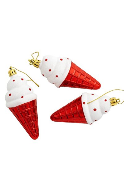 BeySüS Christmas Tree Ornament Red Ice Cream Cone Set of 3