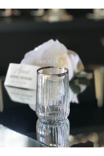 ABROZ HOME DESIGN Coffee Side Cut Water Glass / Silver Stripe
