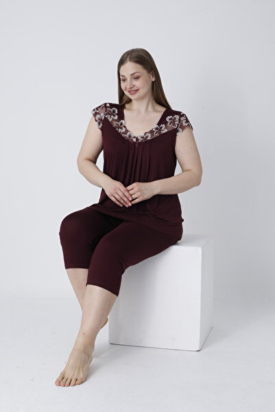 Cotpark Women's Plus Size Viscose Elastane Fabric Short Sleeve Capri Suit 14544