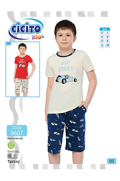 Cicito Boy's Cotton Elastane Fabric Bottom-Top Capri Suit 9607
