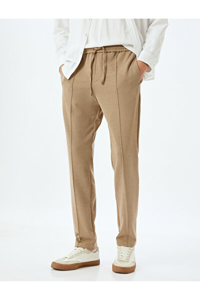 Koton Chino Sweatpants with Lace-Up Waist, Viscose Blend, Pocket Stitching Detail