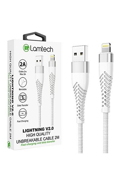 Lamtech Data and Charging Cable, USB to Lightning, Unbreakable, 2A, 2m, Silver