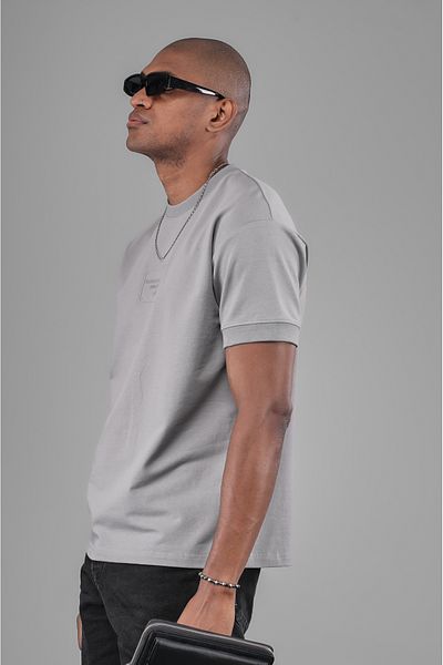Butik Trend Biz Sleeve Ribbed Embossed Printed Half Oversize Fit Men's T-Shirt