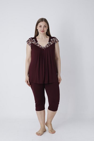 Cotpark Women's Plus Size Viscose Elastane Fabric Short Sleeve Capri Suit 14544