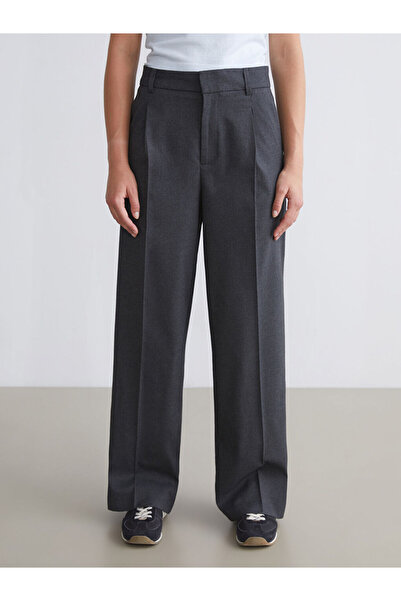 LC Waikiki Anthracite Wide Leg Pleated Women's Trousers