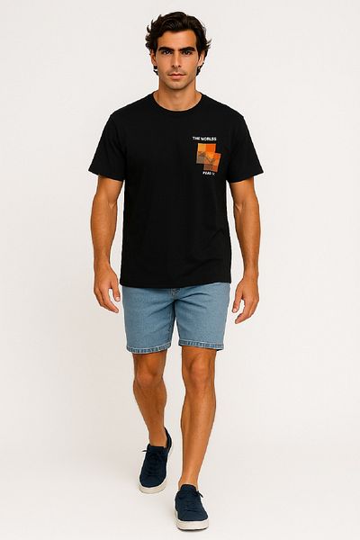 OIL PARK Crew Neck Chest Landscape Printed 100% Cotton Regular Fit Stretch Single Jersey T-Shirt