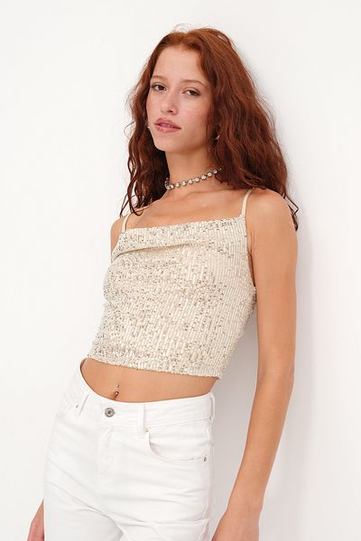 Addax Strappy Sequin Blouse A17496