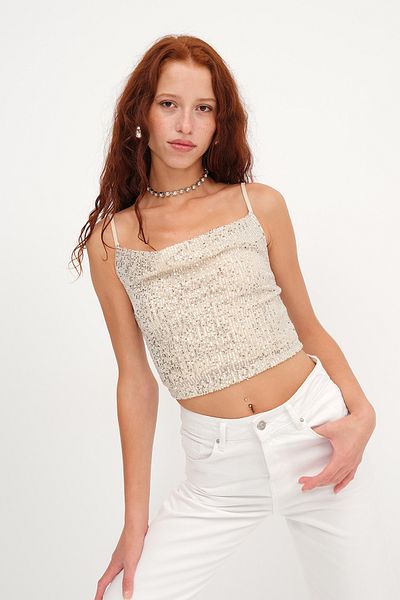 Addax Strappy Sequin Blouse A17496
