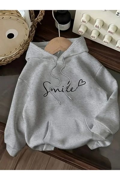 FUFLUNS Smile Heart Oversize Unisex Hooded Sweatshirt