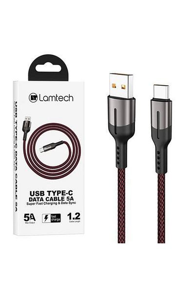 Lamtech Data and Charging Cable Lamtech, USB to Type-C, 5A, 1.2m, Black/Red