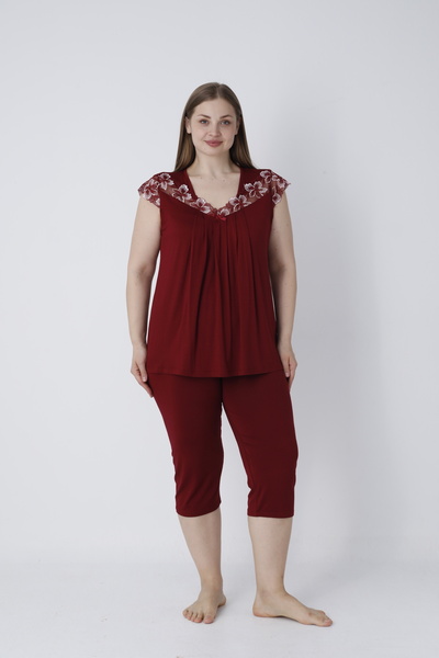 Cotpark Women's Plus Size Viscose Elastane Fabric Short Sleeve Capri Suit 14544