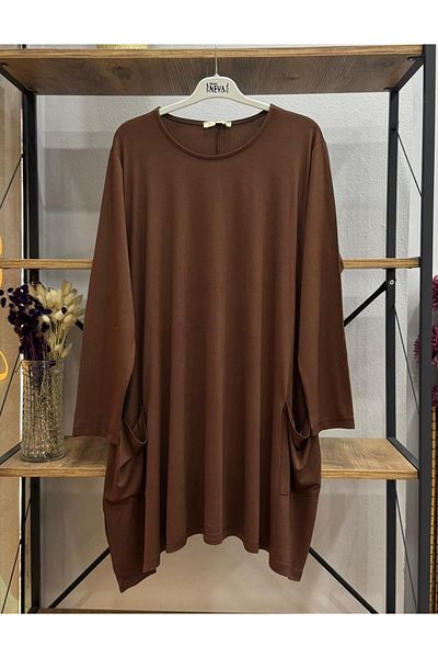 ÖZNE BUTİK Women's 100% Cotton Lycra Pocket Detail A-Line Combed Cotton Tunic