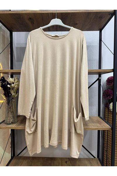 ÖZNE BUTİK Women's 100% Cotton Lycra Pocket Detail A-Line Combed Cotton Tunic