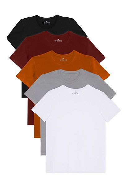 Tudors Unisex 5-Pack Black-White-Burgundy-Cinnamon-Grey Slim Fit Slim Fit 100% Cotton Crew Neck T-Shirt