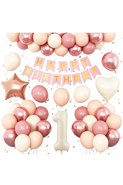 BİDOLUMUTLULUK Pembe Retro Doğum Günü Konsept Seti Parti Eğlence Kutlama Seti