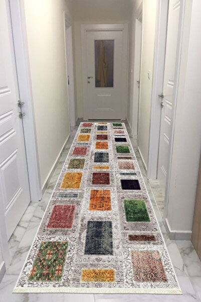 VOPTEKS Renkli Halı Yolluk Makinede Yıkanabilir Kaymaz Taban Halı