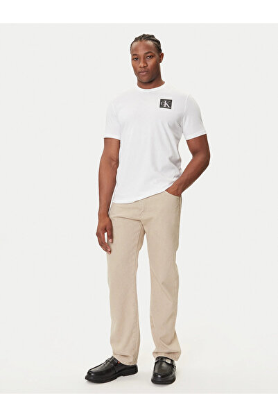 Calvin Klein Men's 100% Cotton Round Neck Short Sleeve White T-Shirt with Ck Logo on the Chest Lv04Rc859G-Yaa