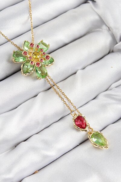 Lumina Jewelry VIP Pirinç Asansörlü Çiçek Model Kolye – Zirkon Taşlı