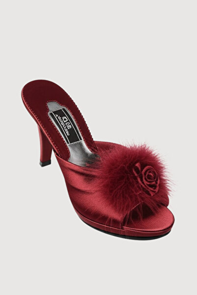 vory Papuci de casă pentru femei, cu toc, cu detaliu de trandafir cu pene, ca...