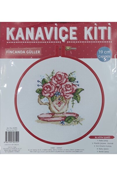 balım hobi evi Kanaviçe Kit Fincanda Güller 19 Cm Kırmızı Kasnak