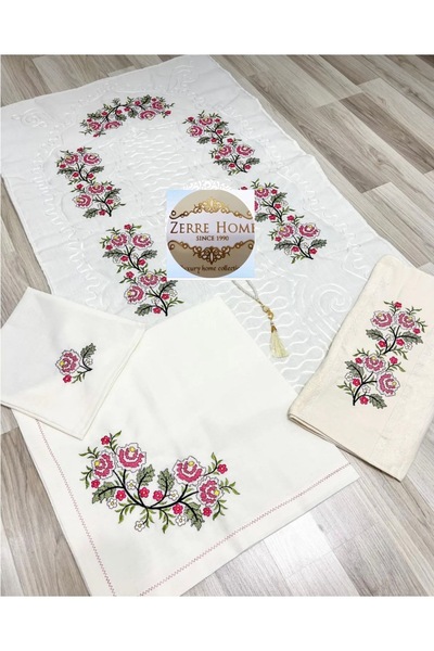 Çeyiz Bahçesi Çeyiz bahçesi kaneviçe nakış işlemeli seccade takımı pembe